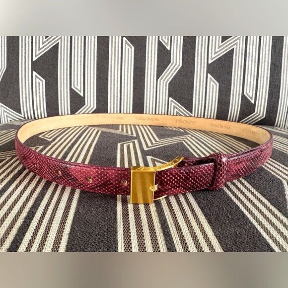 DKNY Red Black Leather Snakeskin Belt Size L - Picture 2 of 12